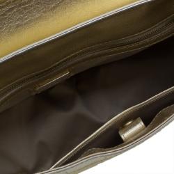 Versace Gold Embossed Leather Flap Shoulder Bag