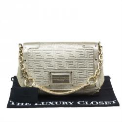 Versace Gold Embossed Leather Flap Shoulder Bag