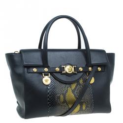 Versace Black Python and Leather Large Signature Tote