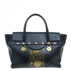 Versace Black Python and Leather Large Signature Tote
