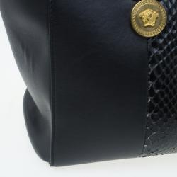 Versace Black Python and Leather Large Signature Tote