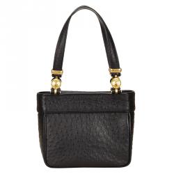 Pre Owned حقيبة يد فيرساتشي جلد نعام سوداء