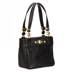 Pre Owned حقيبة يد فيرساتشي جلد نعام سوداء