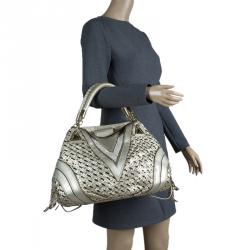 Pre Owned حقيبة فيرساتشي V جلد كريستال ذهبي مجدول