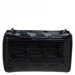 مملوكة مسبقًا حقيبة كتف فيرساتشي كوتور جلد لامعة مبطنة سوداء