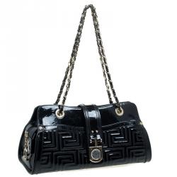 Pre Owned Versace Couture Black Quilted Patent Leather Shoulder Bag