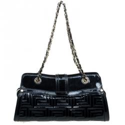 Pre Owned Versace Couture Black Quilted Patent Leather Shoulder Bag
