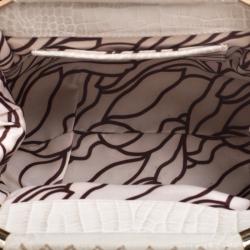 Pre Owned Versace Brown/Cream Croc Embossed Leather Madonna Boston Bag