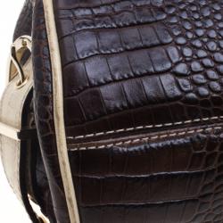Pre Owned Versace Brown/Cream Croc Embossed Leather Madonna Boston Bag