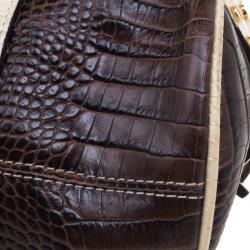 Pre Owned Versace Brown/Cream Croc Embossed Leather Madonna Boston Bag