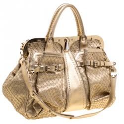 Pre Owned Versace Gold Leather Studded Frame Satchel 