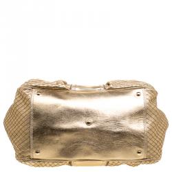 Pre Owned Versace Gold Leather Studded Frame Satchel 