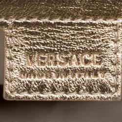 Pre Owned Versace Gold Leather Studded Frame Satchel 
