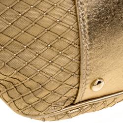 Pre Owned Versace Gold Leather Studded Frame Satchel 