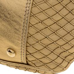 Pre Owned Versace Gold Leather Studded Frame Satchel 