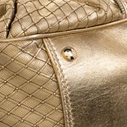 Pre Owned Versace Gold Leather Studded Frame Satchel 