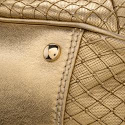 Pre Owned Versace Gold Leather Studded Frame Satchel 