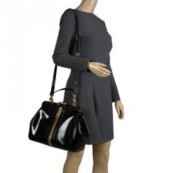 Pre Owned Versace Black Patent Leather Zip Detail Satchel