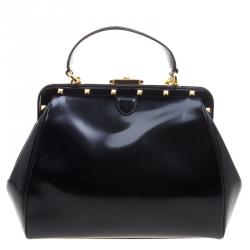 Pre Owned Versace Black Patent Leather Zip Detail Satchel