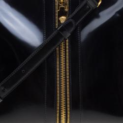 Pre Owned Versace Black Patent Leather Zip Detail Satchel