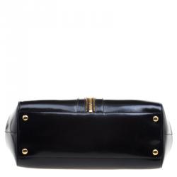 Pre Owned Versace Black Patent Leather Zip Detail Satchel