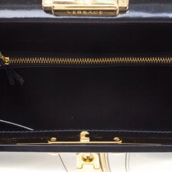 Pre Owned Versace Black Patent Leather Zip Detail Satchel