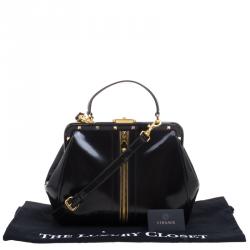 Pre Owned Versace Black Patent Leather Zip Detail Satchel