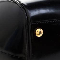 Pre Owned Versace Black Patent Leather Zip Detail Satchel