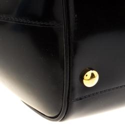 Pre Owned Versace Black Patent Leather Zip Detail Satchel