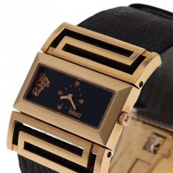 Pre Owned Versace Black Gold-Plated Stainless Steel Beauville Women's Wristwatch 40MM
