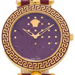 مملوكة مسبقًا ساعة يد نسائية فيرساتشي فانيتاس ستانلس ستيل مطلي ذهب بنفسجية 40مم