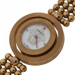 مملوكة مسبقًا ساعة يد نسائية فيرساتشي ستانلس ستيل بيضاء ذهبي وردي 33مم