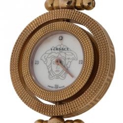 مملوكة مسبقًا ساعة يد نسائية فيرساتشي ستانلس ستيل بيضاء ذهبي وردي 33مم