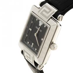 Pre Owned Versace Black Mother of Pearl Stainless Steel Reve Carre 88Q Women's Wristwatch 30MM