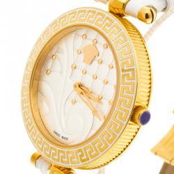 Pre Owned ساعة يد نسائية فيرساتشي VK7010013 ستانلس ستيل ذهبي بيضاء 40 مم