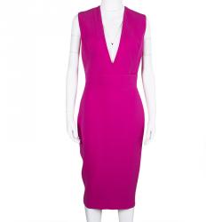 Pre Owned Victoria Beckham Pink Plunge Neck Zip Detail Sleeveless Dress M