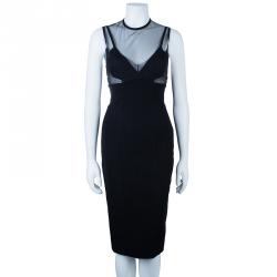 Pre Owned Victoria Beckham Black Mesh Body-Con Dress S