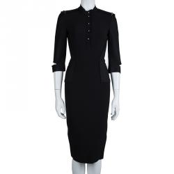 Pre Owned Victoria Beckham Black Mandarin Collar Zip Detail Long Sleeve Dress M