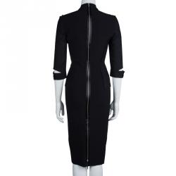 Pre Owned Victoria Beckham Black Mandarin Collar Zip Detail Long Sleeve Dress M