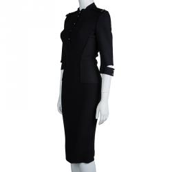 Pre Owned Victoria Beckham Black Mandarin Collar Zip Detail Long Sleeve Dress M