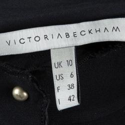 Pre Owned Victoria Beckham Black Mandarin Collar Zip Detail Long Sleeve Dress M