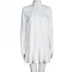 Pre Owned Victoria Beckham White Ruffle Bottom Shirt Dress M