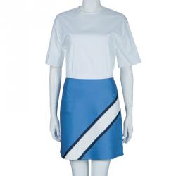 Pre Owned Victoria Victoria Beckham White and Blue Short Sleeve Dress S
