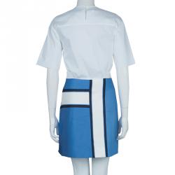 Pre Owned Victoria Victoria Beckham White and Blue Short Sleeve Dress S
