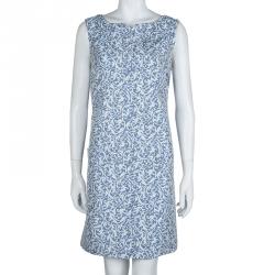 Pre Owned Victoria Victoria Beckham Blue and White Brocade Sleeveless Shift Dress L