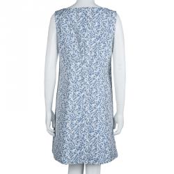 Pre Owned Victoria Victoria Beckham Blue and White Brocade Sleeveless Shift Dress L