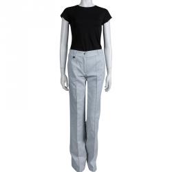 Viktor and Rolf Blue Striped Cotton Wide Leg Trousers S