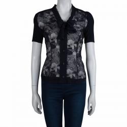 Viktor & Rolf Navy Blue Short Sleeve Sheer Lace Shirt S