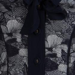 Viktor & Rolf Navy Blue Short Sleeve Sheer Lace Shirt S