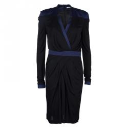 Viktor & Rolf Black Knit Contrast Power Shoulder Overlap Dress M